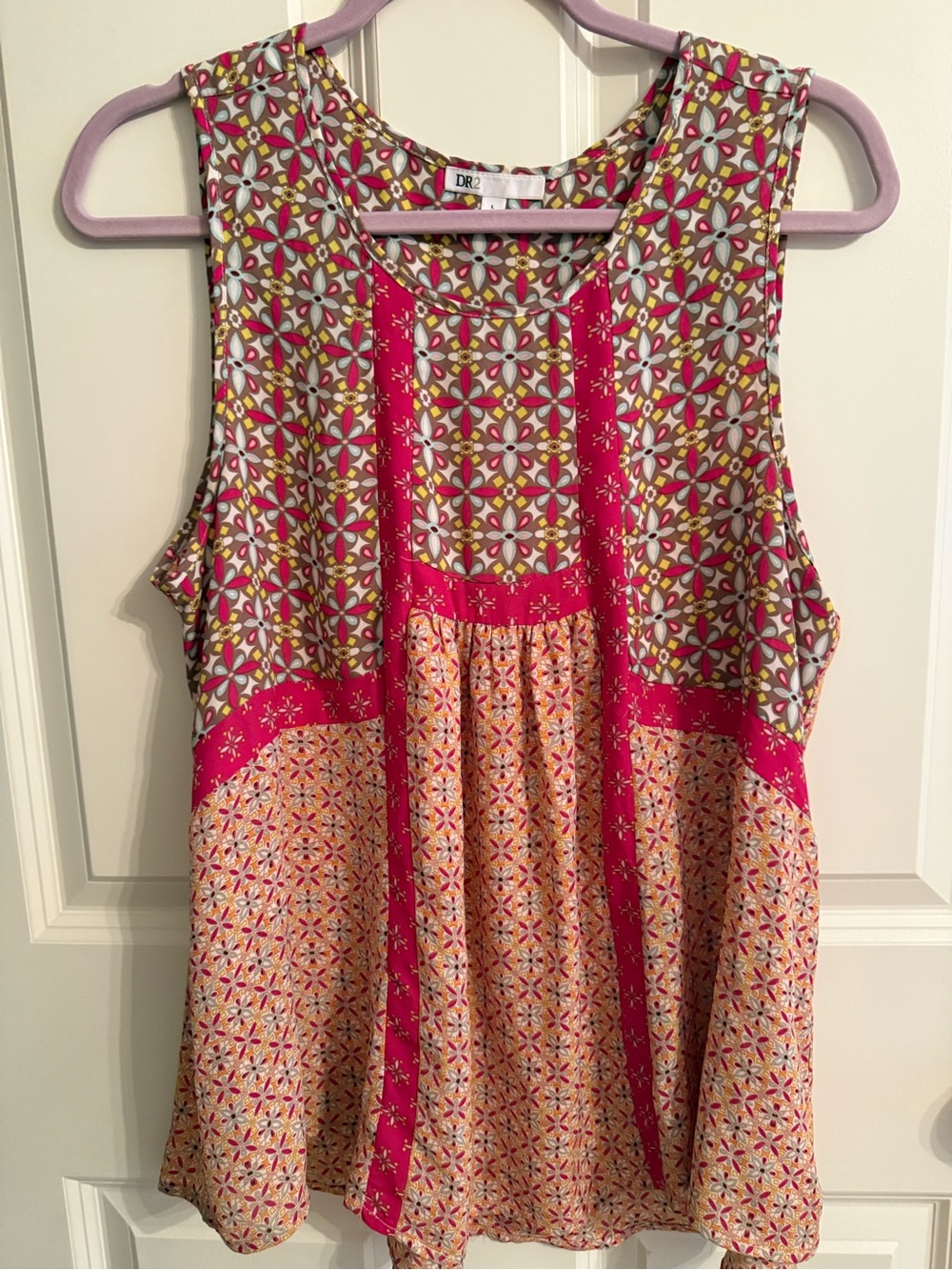 DR2 Pink Multi-Pattern Sleeveless Peasant Tank
